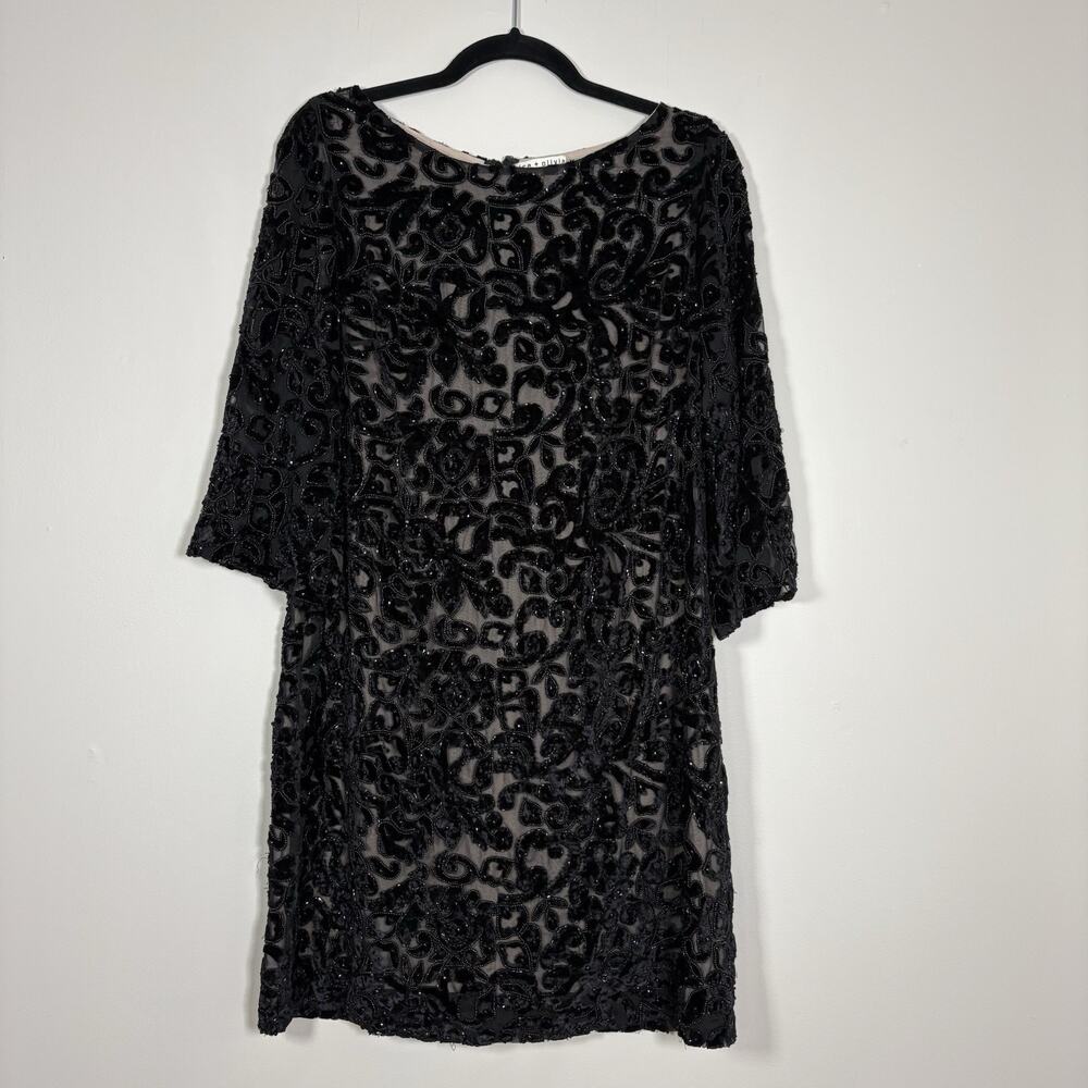 Alice + Olivia Riska Beaded Velvet Burnout Shift Dress Black Mini 12